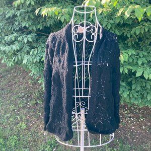 Vintage 60s black crochet cropped cardigan  | XS - S | top crop open knit weave